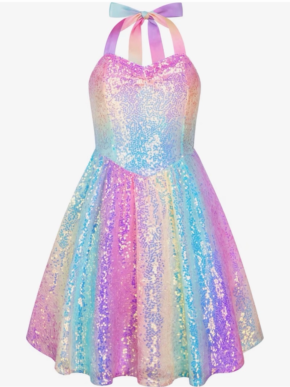 Special occasion Girls' Rainbow Sequin Halter Dress - Multicolor